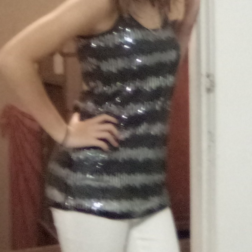Silver an black stripes sequin shirt